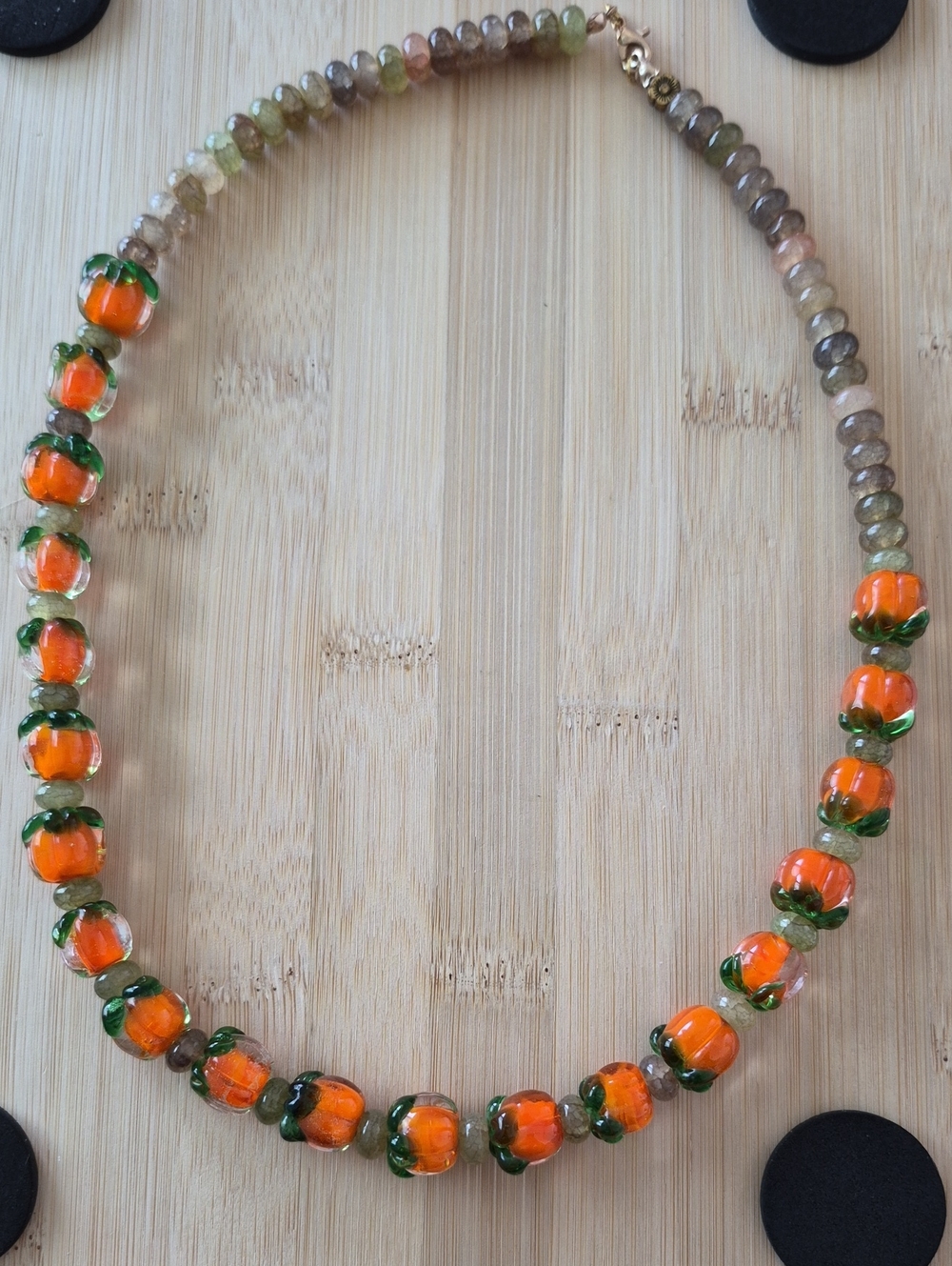 Handmade Orange & Green Glass Bead Necklace - Women Jewelry